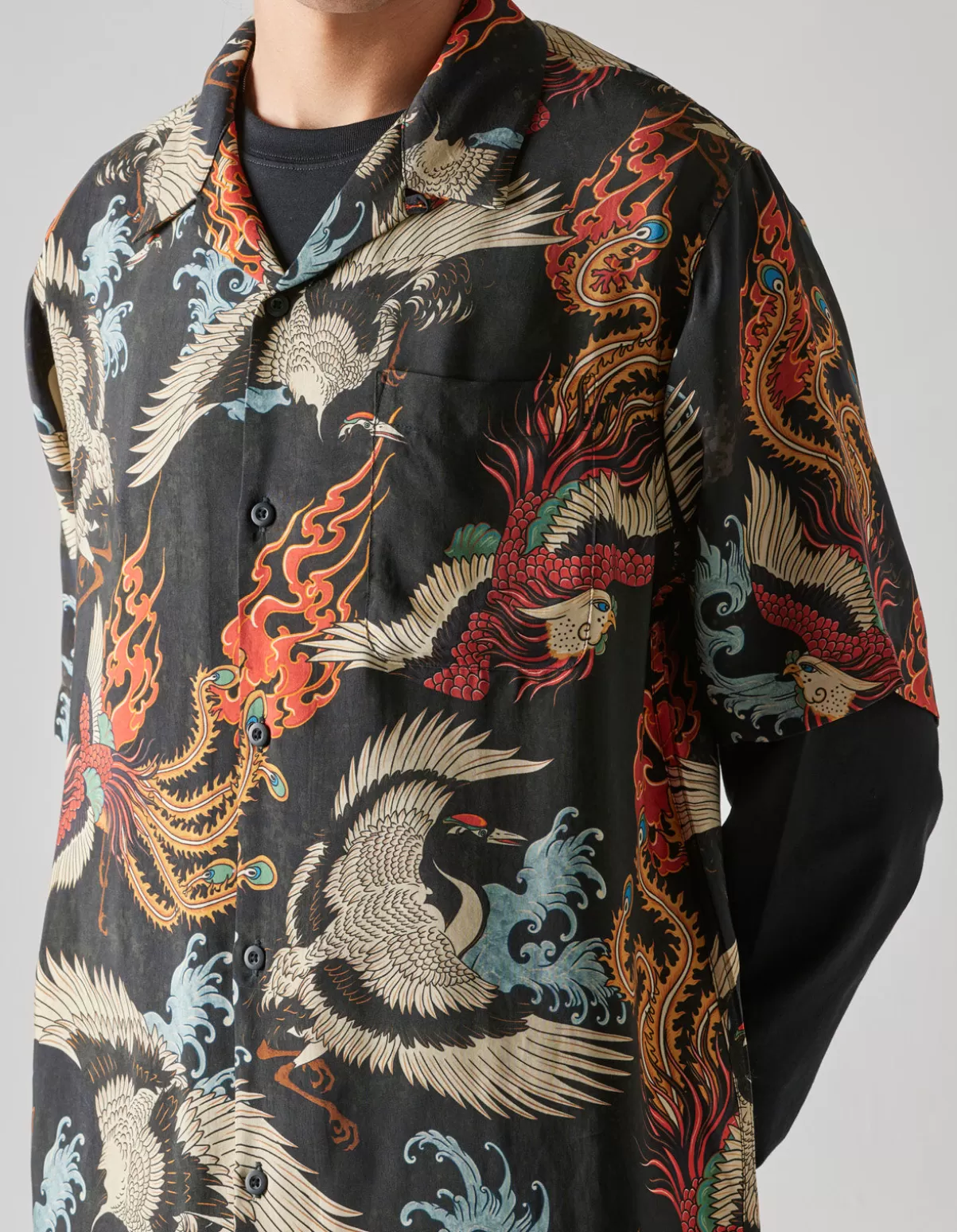 Maharishi 4509 Peace Cranes Camp-Collar Shirt